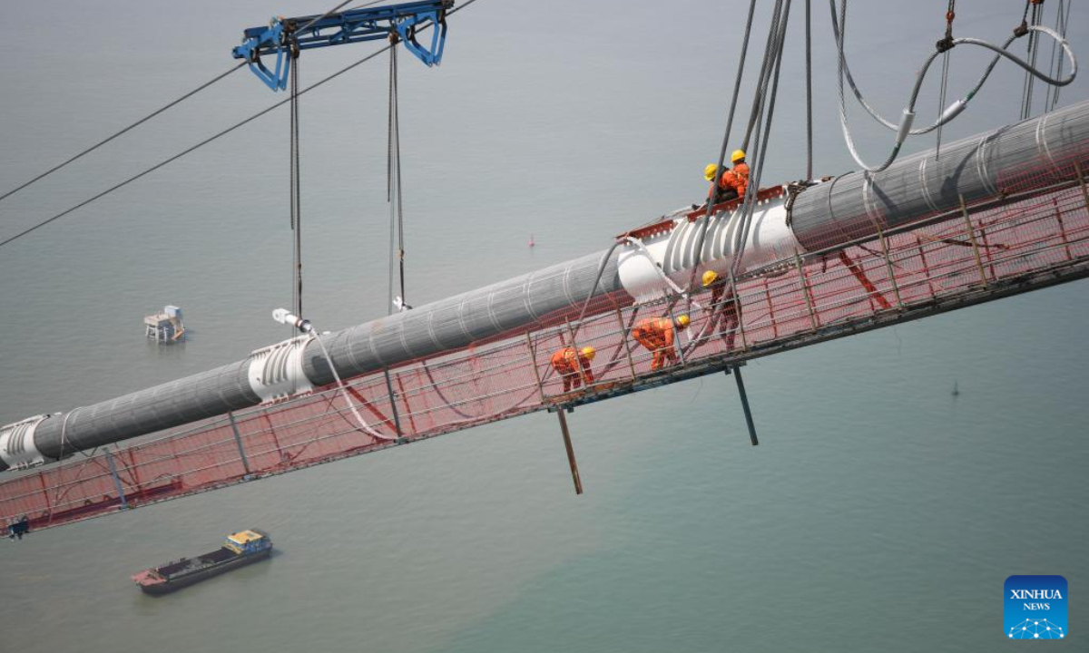 Lingdingyang bridge under construction in south China's Guangdong Global Times