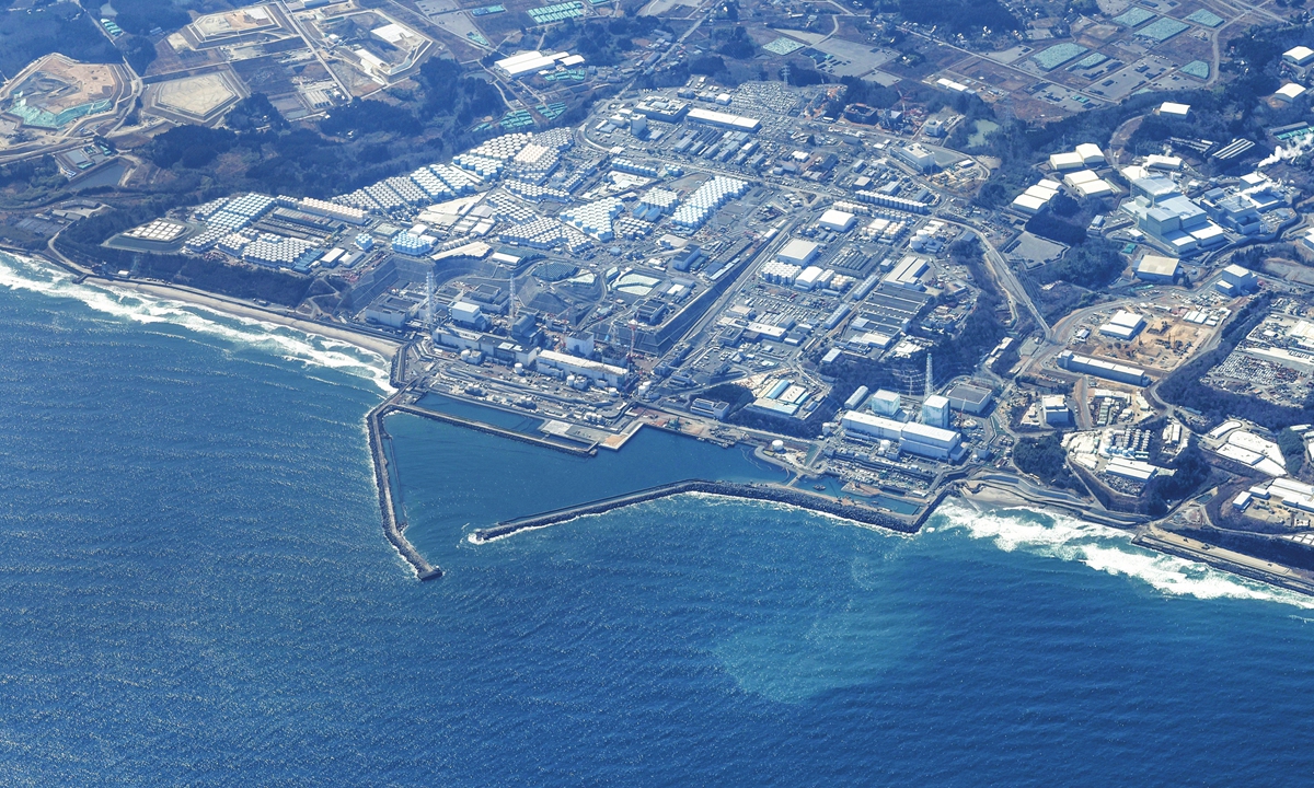 An aerial picture shows Fukushima No. 1 Nuclear Power Plant in Fukushima, Japan in February 2023. The decommissioning plant will soon mark the 12th anniversary of the unprecedented meltdown after the earthquake and tsunami in 2011. The most pressing issue at present is the discharge of treated water into the ocean, as the on-site storage capacity is approaching its limit.