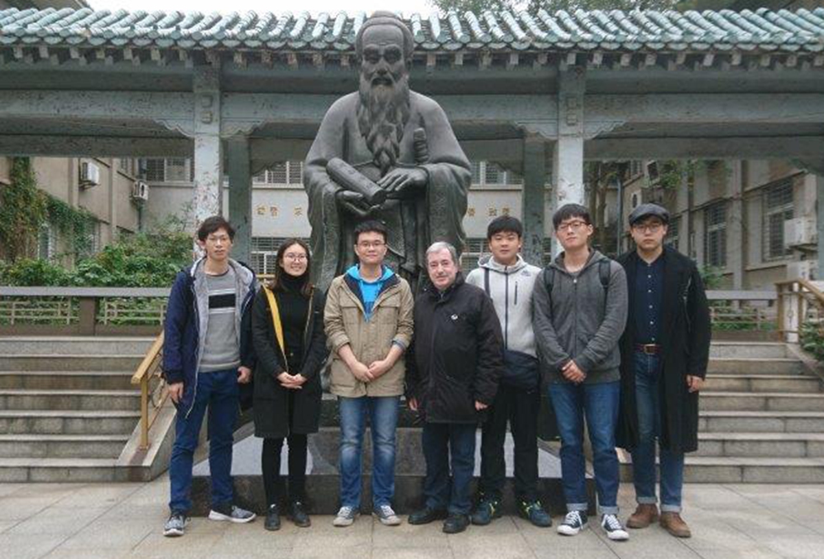 Professor Stelios Virvidakis (center) with his students at Wuhan University in 2017 Photo: Courtesy of Virvidakis