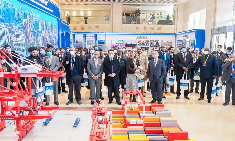 Foreign diplomats visit the exhibition hall of China Communications Construction Company (CCCC) in Beijing on February 27, 2023. Photo: courtesy of CCCC