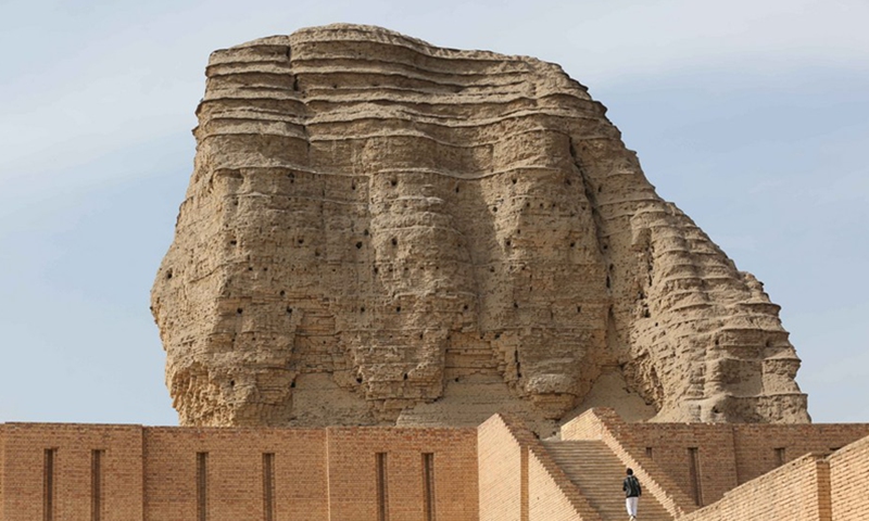 The grand ziggurat is seen in the archeological site of Dur Kurigalzu, west of Baghdad, Iraq, on March 5, 2023.(Photo: Xinhua)