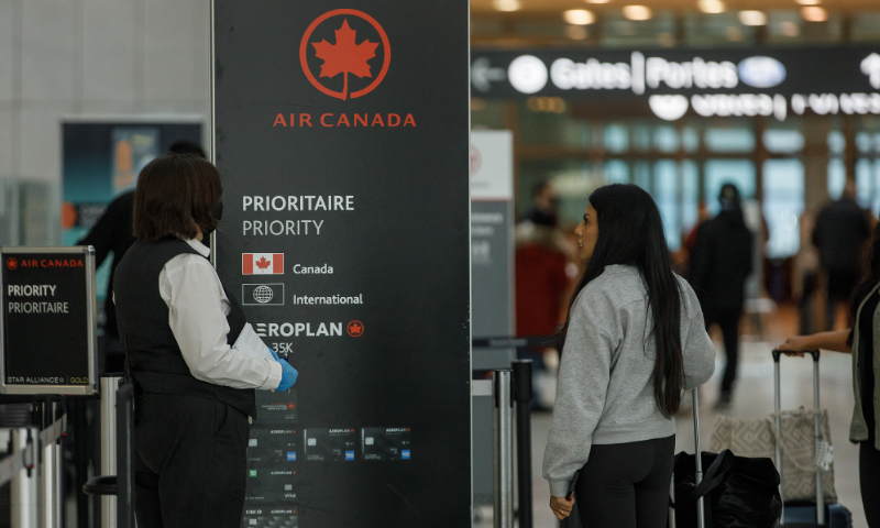 The Air Canada check-in counter at Toronto Pearson International Airport (YYZ) in Toronto, Ontario, Canada, on January 18, 2023 Photo: VCG