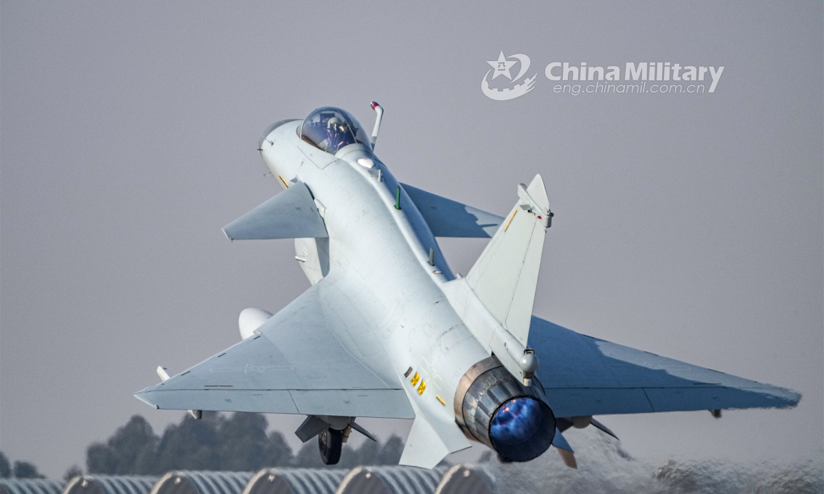 A J-10 fighter jet attached to an aviation brigade of the air force under the PLA Southern Theater Command takes off for a recent live-fire training exercise. Photo: China Military