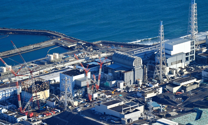 Aerial photo shows the damaged reactors at Fukushima Daiichi nuclear power plant on January 19, 2023, in Fukushima, Japan. Photo: VCG