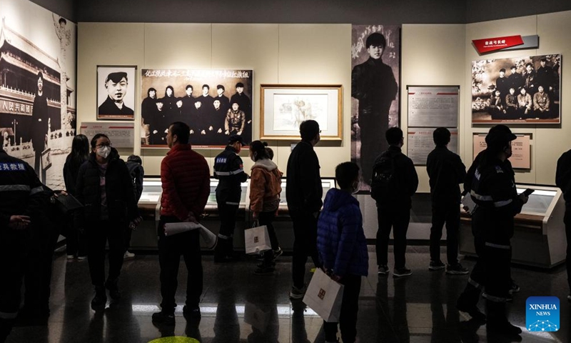 People visit the Lei Feng Memorial Hall in Fushun, northeast China's Liaoning Province, March 4, 2023. Many people visited the Lei Feng Memorial hall ahead of Lei Feng Day, which falls on March 5 every year in remembrance of Lei Feng, a young soldier who embodied the spirit of self-sacrifice. (Xinhua/Pan Yulong)