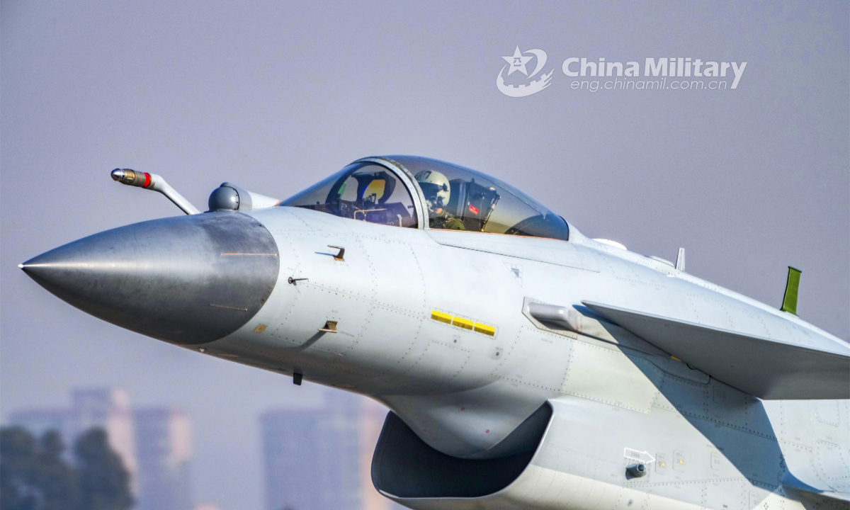 A J-10 fighter jet attached to an aviation brigade of the air force under the PLA Southern Theater Command takes off for a recent live-fire training exercise. Photo: China Military