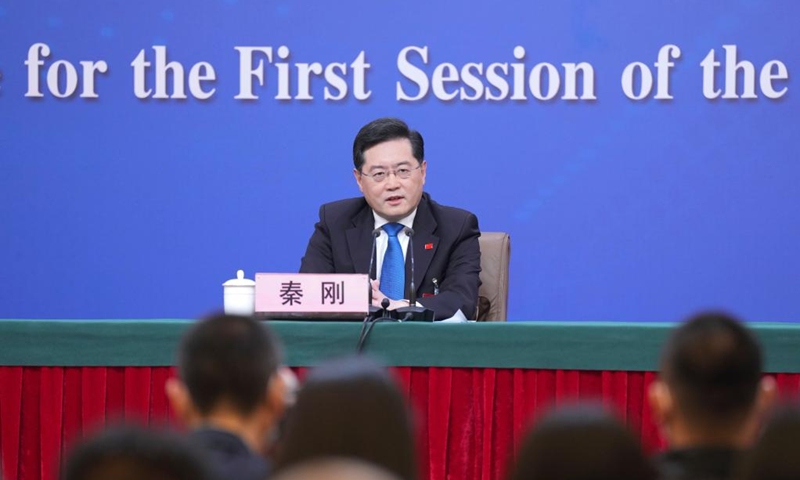 Chinese Foreign Minister Qin Gang attends a press conference on China's foreign policy and foreign relations on the sidelines of the first session of the 14th National People's Congress (NPC) in Beijing, capital of China, March 7, 2023. Photo: Xinhua