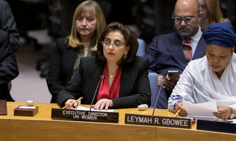 UN Women Executive Director Sima Bahous (L, Front) briefs a Security Council high-level open debate on women, peace and security at the UN headquarters in New York, on March 7, 2023.(Photo: Xinhua)