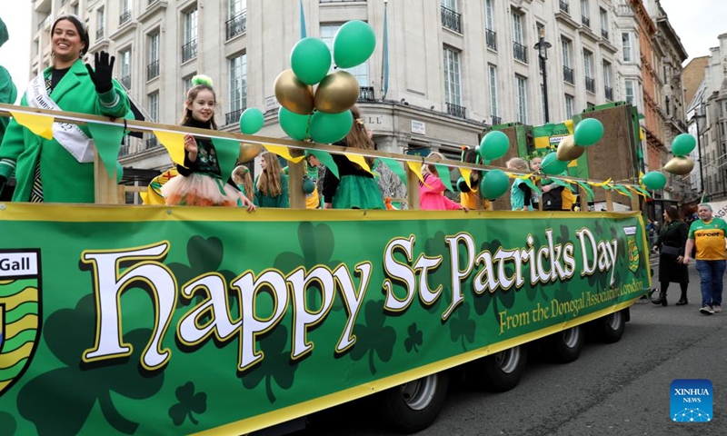 People attend the St. Patrick's Day Parade in London, Britain, on March 12, 2023.(Photo: Xinhua)