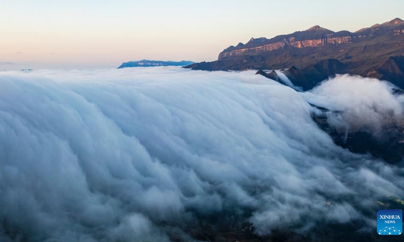 This aerial photo taken on March 13, 2023 shows clouds over Jinfo Mountain in southwest China's Chongqing.(Photo: Xinhua)