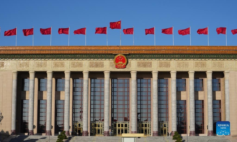 Photo taken on March 5, 2022 shows a view of the Great Hall of the People in Beijing, capital of China. The fifth session of the 13th National people's Congress (NPC) will hold its opening meeting on March 5 at the Great Hall of the People in Beijing.(Photo: Xinhua)