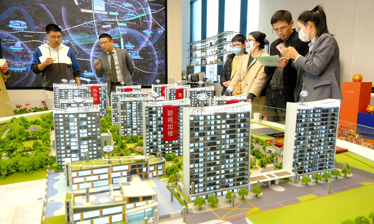 Citizens visit a property developer's sales office in Ningbo, East China's Zhejiang Province, on March 4, 2023. Photo: VCG