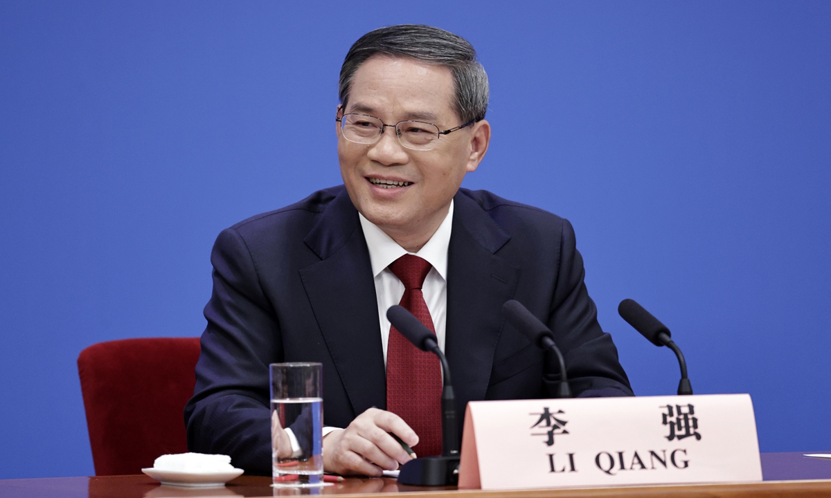 Chinese Premier Li Qiang meets the press after the closing of the first session of the 14th National People's Congress at the Great Hall of the People in Beijing, capital of China,on March 13, 2023. Photo: cnsphoto