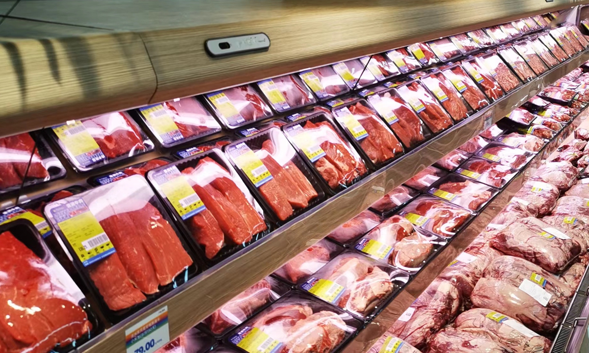 Beef products are sold at a local supermarket in Beijing in January 2023. Photo: Yin Yeping/GT