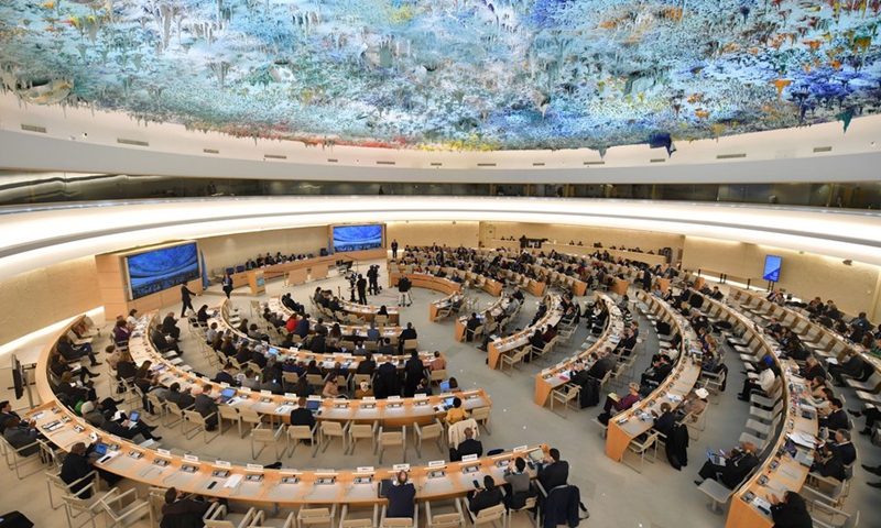 This photo taken on Feb. 27, 2023 shows the 52nd session of the United Nations Human Rights Council (UNHRC) taking place at the Palais des Nations in Geneva, Switzerland.(Photo: Xinhua)