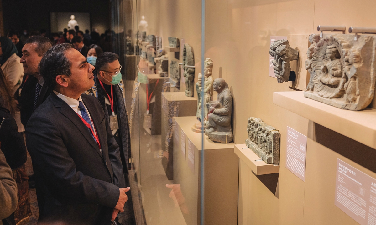 Spectators view exhibits at the Gandhara Heritage along the Silk Road: A Pakistan-China Joint Exhibition at the Palace Museum in Beijing on March 15, 2023. Photos: Li Hao/GT