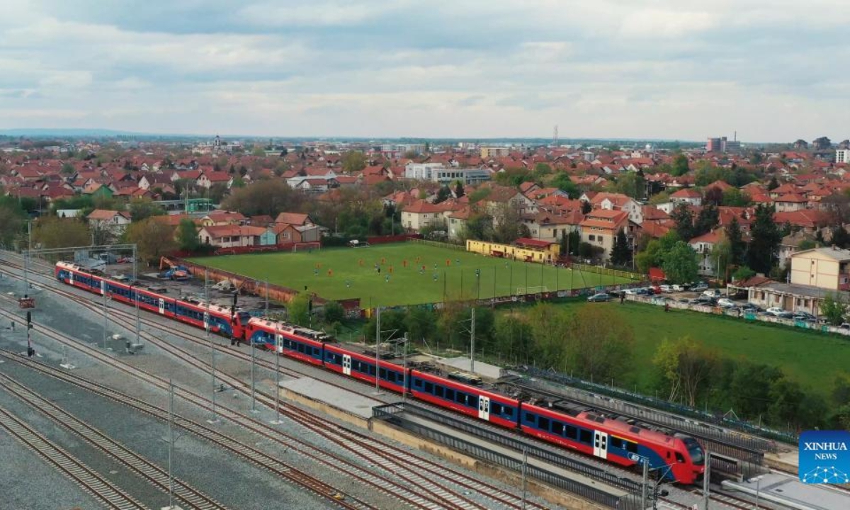 Aerial photo taken on April 23, 2022 shows the Belgrade-Novi Sad section of the Belgrade-Budapest railway in Belgrade, Serbia. Photo:Xinhua