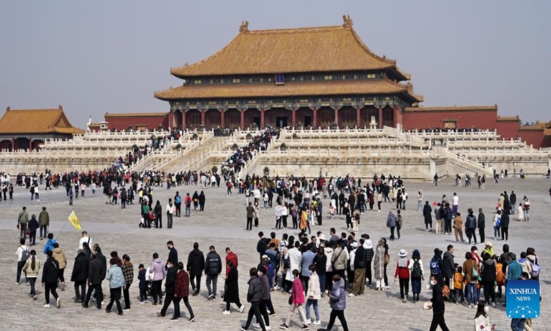 Tourists visit the Palace Museum, also known as the Forbidden City, in Beijing, capital of China, March 19, 2023. (Xinhua/Li Xin)