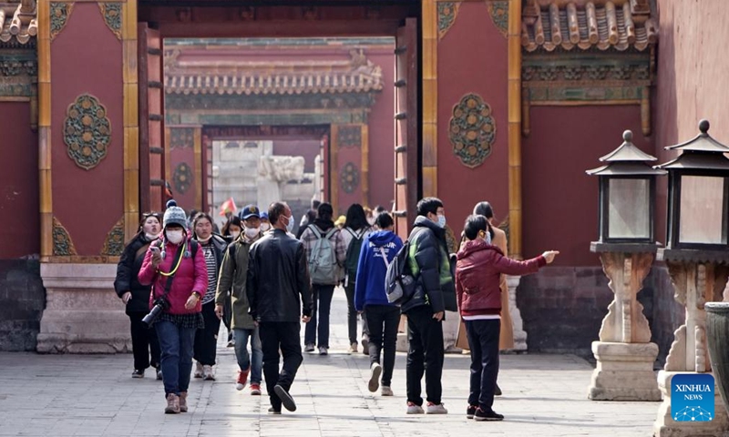 Tourists visit the Palace Museum, also known as the Forbidden City, in Beijing, capital of China, March 19, 2023. (Xinhua/Li Xin)