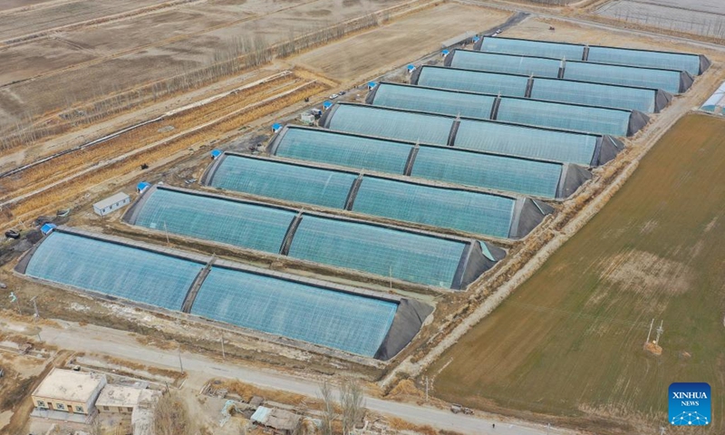This aerial photo taken on March 19, 2023 shows smart solar greenhouses at a modern agriculture demonstration zone in Bohu County, northwest China's Xinjiang Uygur Autonomous Region. In recent years, Bohu County has prioritized the development of modernized agriculture. The advanced technologies have injected new momentum into rural revitalization and agricultural development.(Photo: Xinhua)