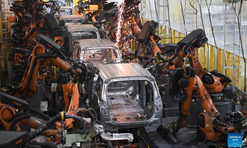 This photo taken on March 20, 2023 shows a workshop of GAC Motor in Guangzhou, south China's Guangdong Province. In recent years, south China's Guangdong Province has accelerated intelligent and digital transformation of manufacturing industry to promote high-quality development. Up to now, there are 67,000 industrial enterprises above the designated size and 69,000 high-tech enterprises in the province.(Photo: Xinhua)