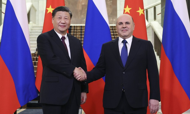 Chinese President Xi Jinping meets with Russian Prime Minister Mikhail Mishustin in Moscow, Russia, March 21, 2023. Photo: Xinhua/Ding Haitao