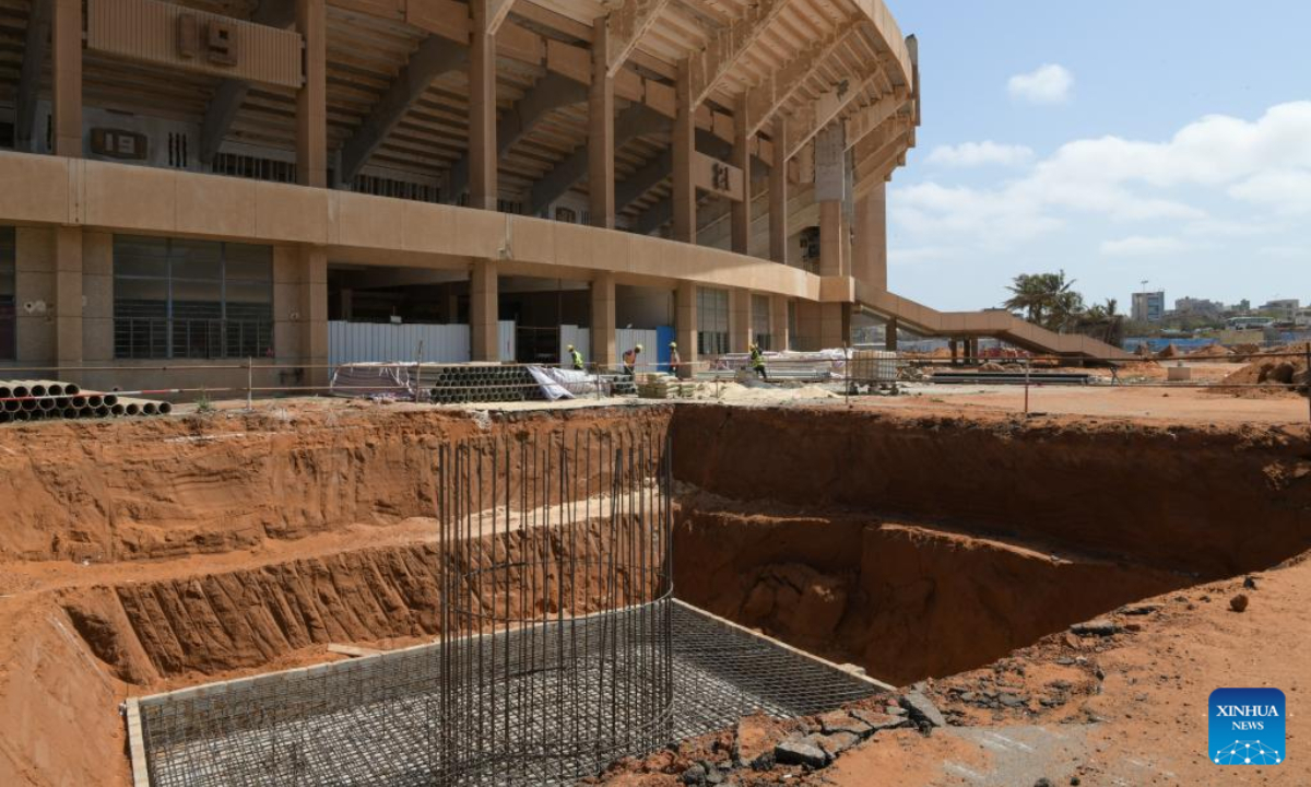 This photo taken on March 22, 2023 shows a China-financed rehabilitation project at the Leopold Sedar Senghor Stadium in Dakar, Senegal. Photo:Xinhua