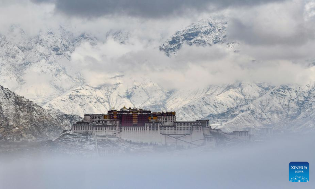 This photo taken on March 30, 2023 shows the scenery of Potala Palace after snow in Lhasa, southwest China's Tibet Autonomous Region, March 30, 2023. Photo:Xinhua