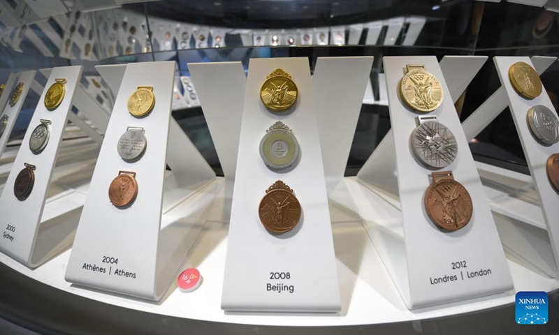 The Olympic medals are displayed at the International Olympic Museum in Lausanne, Switzerland, March 21, 2023. (Xinhua/Lian Yi)