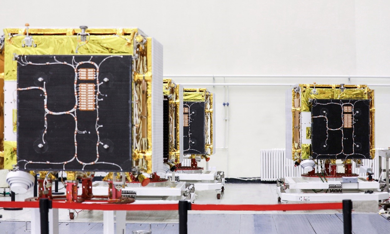 The four interferometric synthetic aperture radar (InSAR) satellites developed by GalaxySpace Photo: Courtesy of GalaxySpace