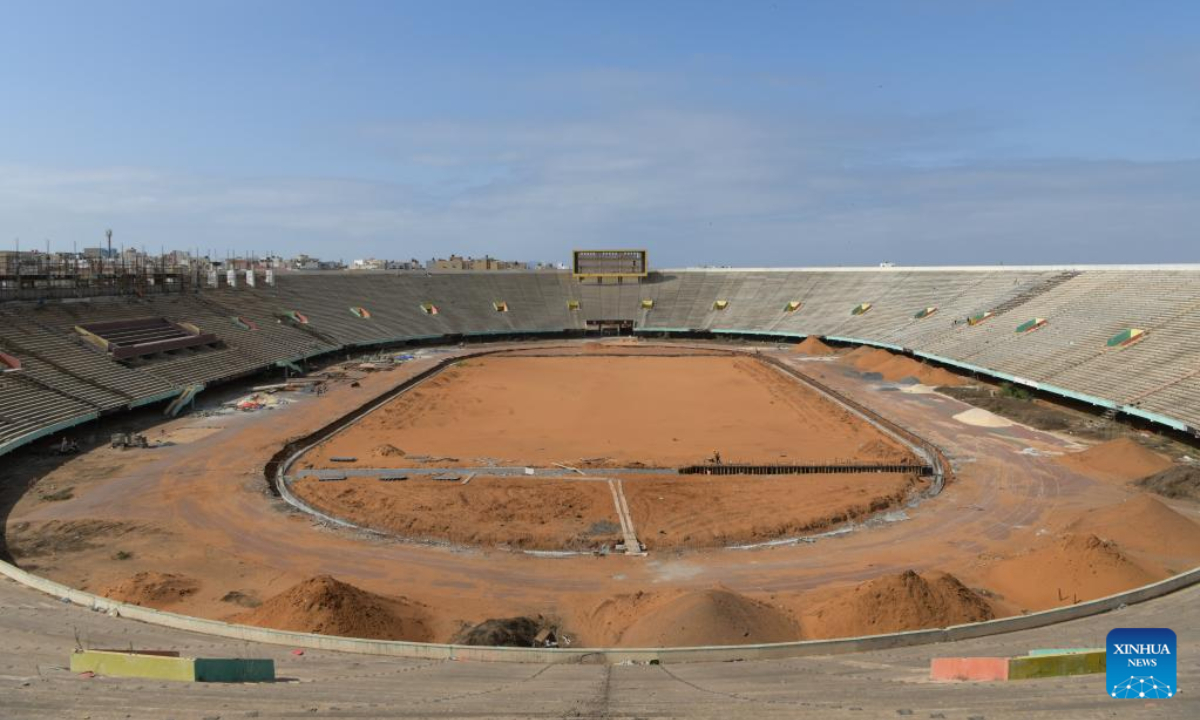 This photo taken on March 22, 2023 shows the Leopold Sedar Senghor Stadium under rehabilitation in Dakar, Senegal. Photo:Xinhua