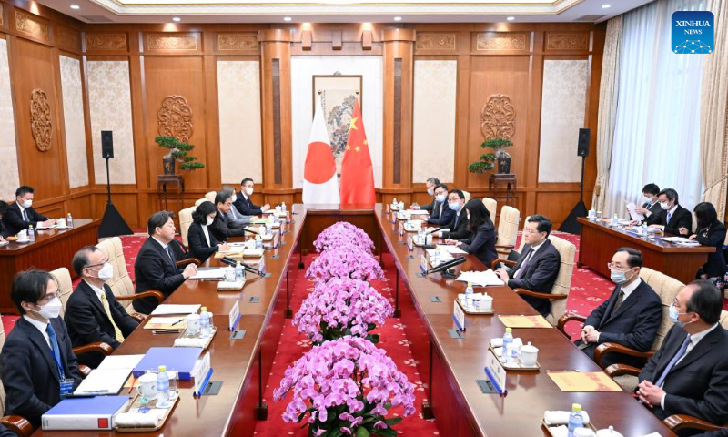 Chinese State Councilor and Foreign Minister Qin Gang holds talks with Yoshimasa Hayashi, Japan's Minister for Foreign Affairs, in Beijing, capital of China, April 2, 2023. Photo: Xinhua