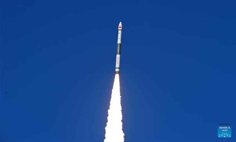 Satellites belonging to the Tianmu-1 meteorological constellation are launched by a Kuaizhou-1A carrier rocket from the Jiuquan Satellite Launch Center in northwest China, March 22, 2023. China successfully sent four meteorological satellites into space from the Jiuquan Satellite Launch Center on Wednesday. The satellites, belonging to the Tianmu-1 meteorological constellation, were launched by a Kuaizhou-1A carrier rocket at 5:09 pm (Beijing Time) and have entered the planned orbit. Photo: Xinhua
