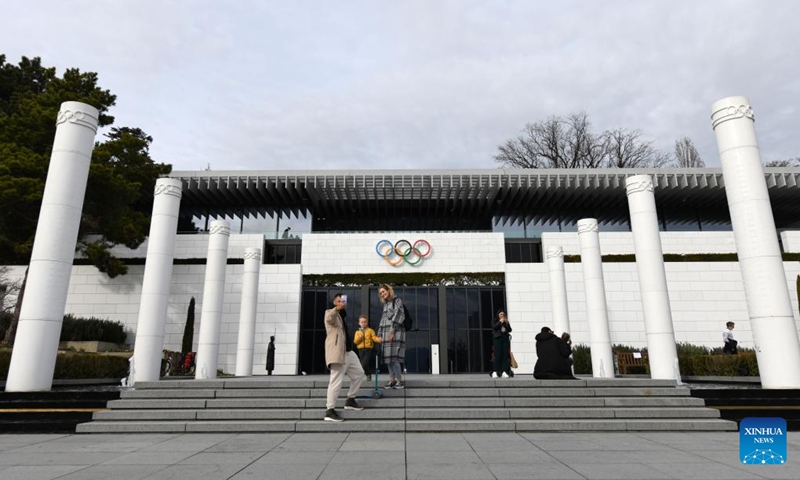 People pose for a photo at the International Olympic Museum in Lausanne, Switzerland, March 21, 2023. (Xinhua/Lian Yi)