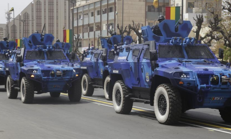 Armored vehicles are pictured during a military parade in Dakar, Senegal, on April 4, 2023. Senegal marked its 63rd anniversary of independence with a military parade on Tuesday. (Photo by Demba Gueye/Xinhua)