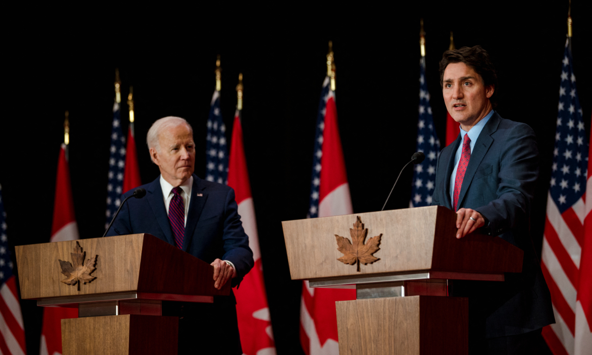 US President Joe Biden and Canada's Prime Minister Justin Trudeau hold a joint press conference in Ottawa, Canada, on March 24, 2023. Photo: AFP