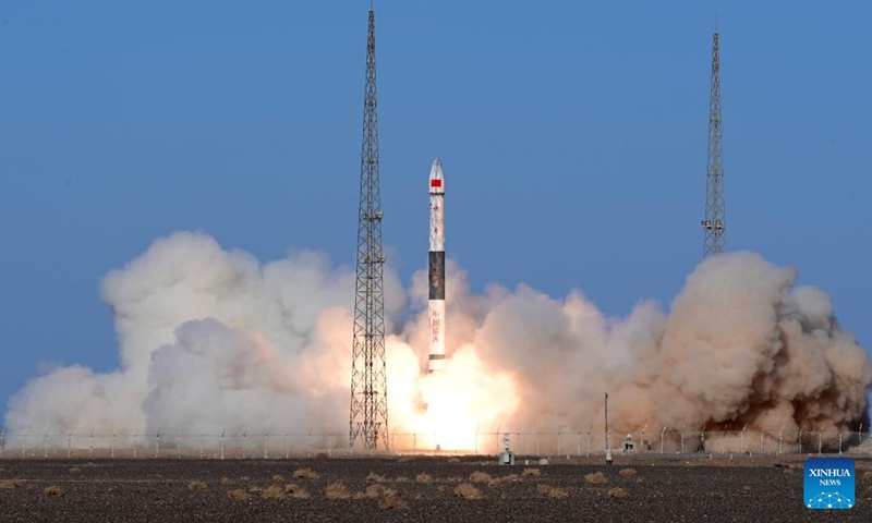 Satellites belonging to the Tianmu-1 meteorological constellation are launched by a Kuaizhou-1A carrier rocket from the Jiuquan Satellite Launch Center in northwest China, March 22, 2023. China successfully sent four meteorological satellites into space from the Jiuquan Satellite Launch Center on Wednesday. The satellites, belonging to the Tianmu-1 meteorological constellation, were launched by a Kuaizhou-1A carrier rocket at 5:09 pm (Beijing Time) and have entered the planned orbit. Photo: Xinhua