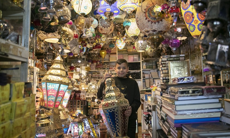 Traditional lanterns are seen in a handcraft lantern shop in Jerusalem's Old City, on March 22, 2023.(Photo: Xinhua)