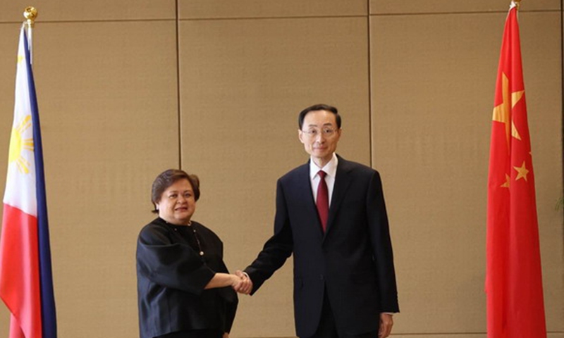 Chinese Vice Foreign Minister Sun Weidong meets with Undersecretary of the Department of Foreign Affairs of the Philippines Maria Theresa P. Lazaro in Manila on March 23, 2023. The two co-chaired the 23rd China-Philippines Foreign Ministry Consultations. Photo: Website of Chinese Foreign Ministry