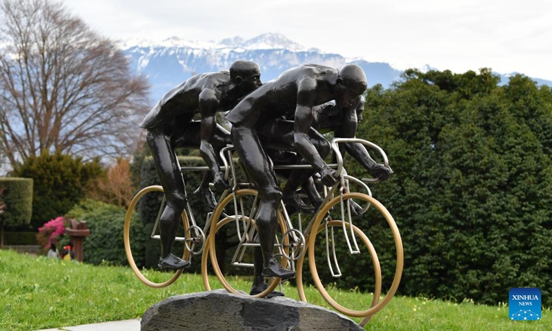 A sport-themed sculpture is seen at the International Olympic Museum in Lausanne, Switzerland, March 21, 2023.(Photo: Xinhua)