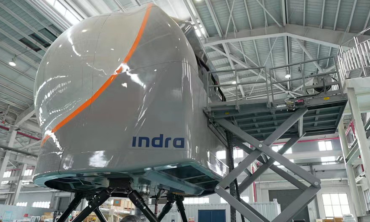A high-level flight simulator platform, developed by Beijing Moreget Innovation Technology Inc, is displayed at the company's manufacturing site in Beijing in March of 2023. Photo: Courtesy of Beijing Moreget