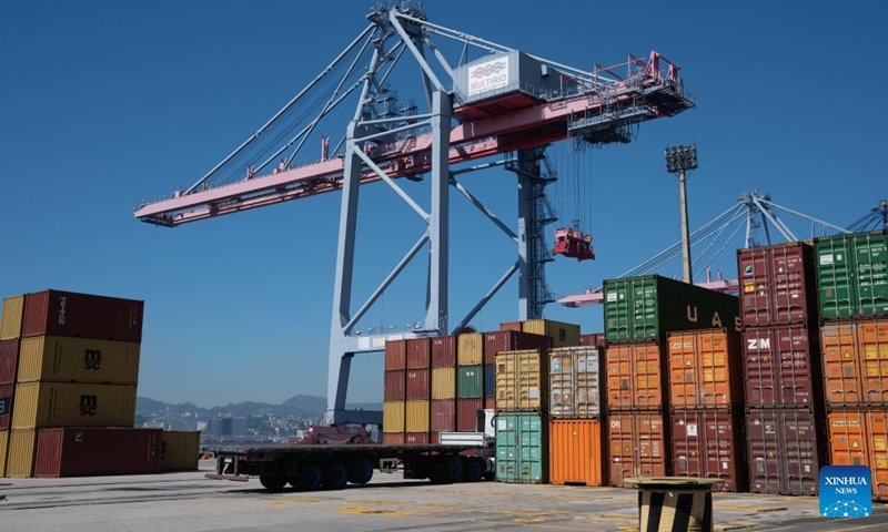 This photo taken on March 20, 2023 shows a container terminal at Rio de Janeiro Port in Brazil. Established in the early 20th century, Rio de Janeiro Port is one of the important seaports for goods import and export in Brazil, playing a significant role in the country's economic and trade development. (Xinhua/Wang Tiancong)