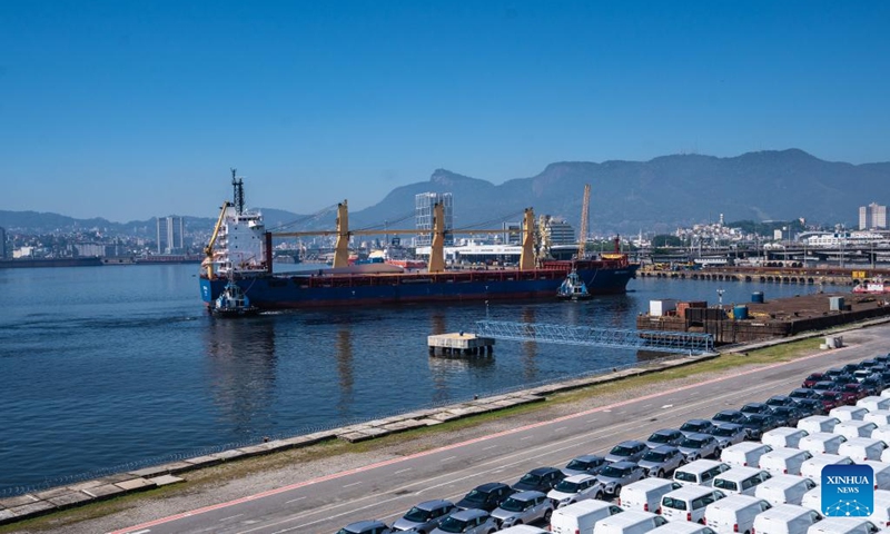 A cargo ship arrives at Rio de Janeiro Port in Brazil, March 20, 2023. Established in the early 20th century, Rio de Janeiro Port is one of the important seaports for goods import and export in Brazil, playing a significant role in the country's economic and trade development. (Xinhua/Wang Tiancong)