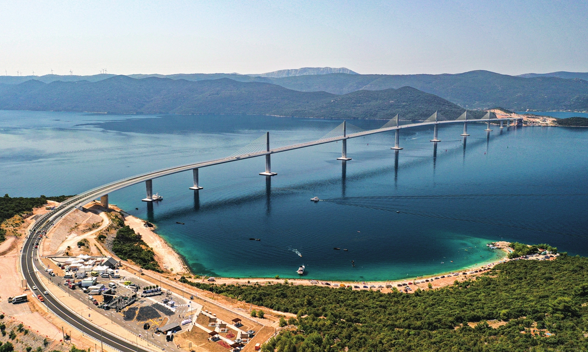 An aerial view of the Chinese-built Peljesac Bridge in Croatia on July 26, 2022. Photo: VCG