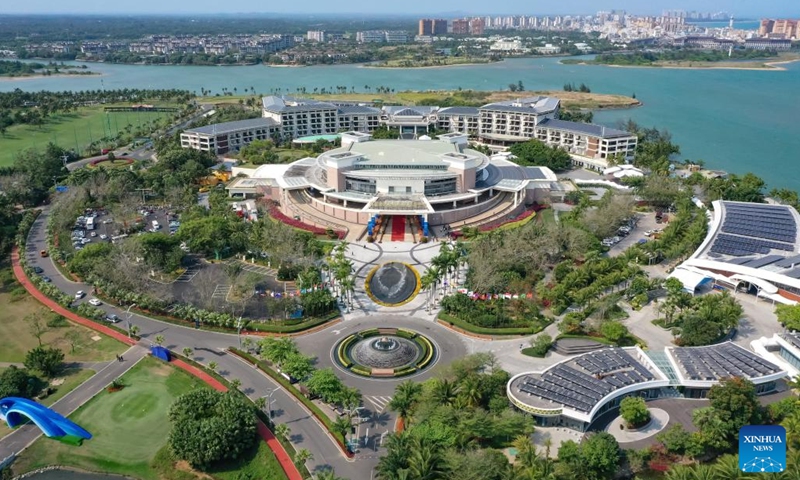 This aerial photo taken on March 24, 2023 shows the Boao Forum for Asia (BFA) International Conference Center in Boao, south China's Hainan Province. The BFA will hold its annual conference from March 28 to 31 in Boao, a coastal town in China's island province of Hainan. (Photo:Xinhua)