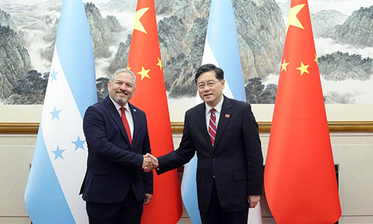 Chinese Foreign Minister Qin Gang met with Honduran counterpart Eduardo Enrique Reina in Beijing on Sunday. Photo: fmprc.gov.cn