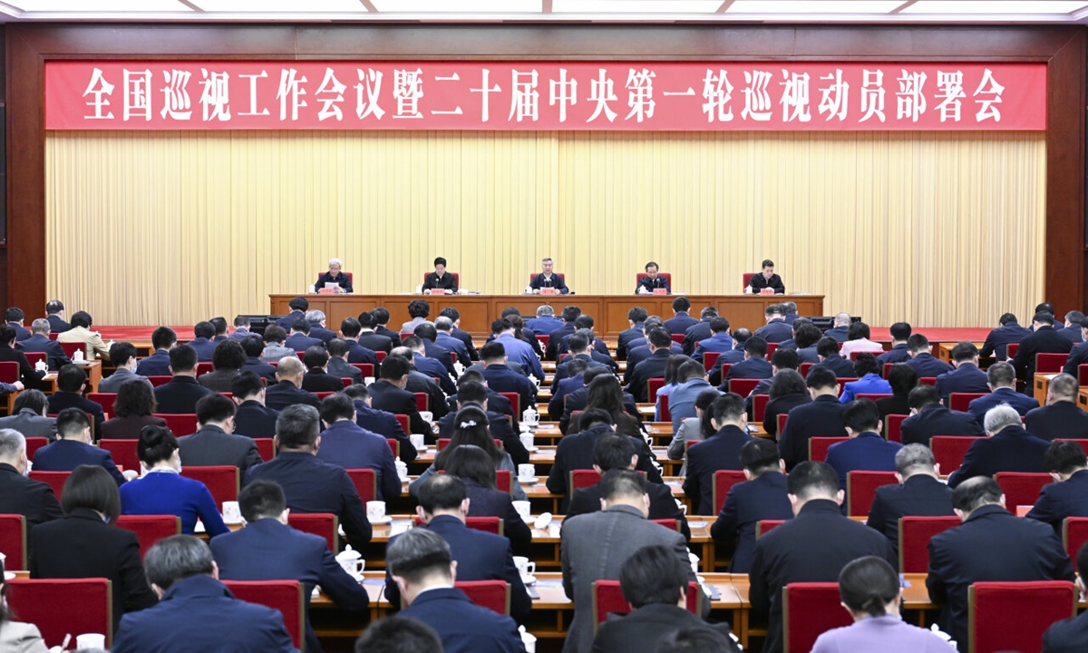 Li Xi, a member of the Standing Committee of the Political Bureau of the Communist Party of China (CPC) Central Committee and secretary of the CPC Central Commission for Discipline Inspection, speaks at a conference on national disciplinary inspection work and the 20th CPC Central Committee's first round of inspection in Beijing on March 27, 2023.Photo: Xinhua