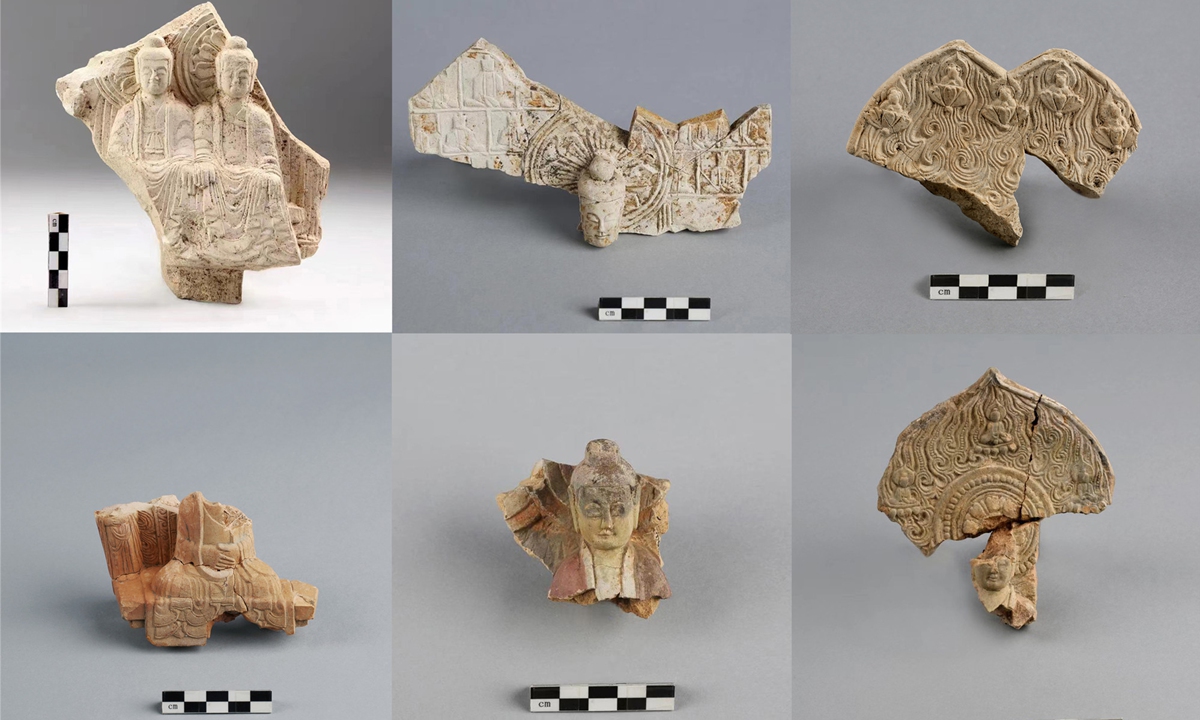 Fragments of a Buddha statue unearthed from the Gucheng Village Temple site in Hunchun, Jilin Province Photo: Courtesy of the National Cultural Heritage Administration