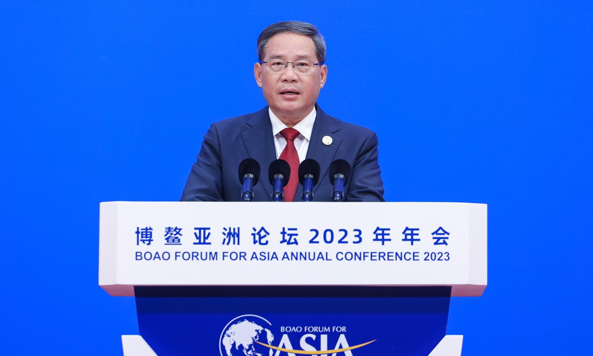 Chinese Premier Li Qiang delivers a keynote speech at the opening ceremony of the Boao Forum for Asia Annual Conference 2023 in South China's Hainan Province on March 30, 2023. Photo: Xinhua