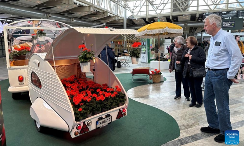 People visit the Nordic Gardens in Stockholm, Sweden, March 30, 2023. The Nordic Gardens, the leading garden fair in Scandinavia, kicked off on March 30 and will last until April 2.(Photo: Xinhua)